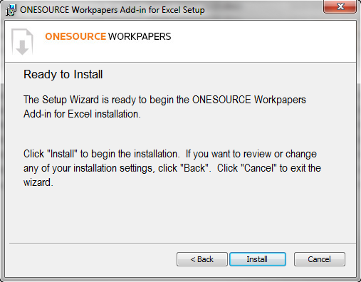 Screen capture showing the screen that tells you the application is ready to install.